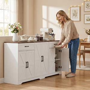 <span class=keywords><strong>Buffet</strong></span> de cuisine de style farmhouse de 66 pouces avec rangements, étagères réglables et tiroirs pour cuisine, entrée - Product Image 3