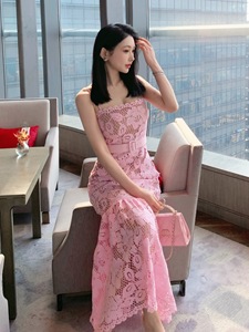 Vestido <span class=keywords><strong>de</strong></span> tirantes ajustado <span class=keywords><strong>de</strong></span> encaje soluble en agua color <span class=keywords><strong>rosa</strong></span> flor <span class=keywords><strong>de</strong></span> cerezo, siete colores, Ramadán 2026 - Product Image 2