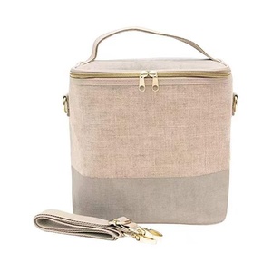 กระเป๋าใส่น้ำแข็งแฟชั่นผ้าลินินเก็บความร้อนแบบเรียบง่ายกระเป๋าใส่อาหารกลางวันแบบสะพายข้างพกพาสะดวกกำหนดได้เองสำหรับใส่ไวน์ - Product Image 1