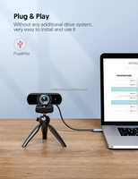 Webcam USB Full HD avec microphone intégré à réduction de bruit, capteur CMOS, trépied rotatif, 1080P, 83° grand angle, couvercle de confidentialité pour PC