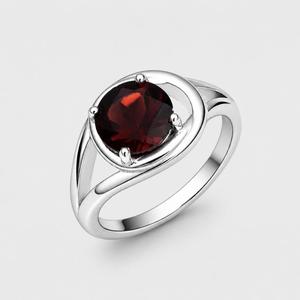 <b>Garnet</b> 925 Sterling <b>Silver</b> <b>Ring</b> - Round Solitaire in Open Swirl Halo - Product Image 5