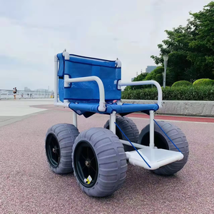 รถเข็นชายหาดแบบมีล้อ โครงสร้างพีวีซีเกรดสำหรับงานทางทะเล เบาะผ้าใบสีน้ำเงิน ยางลมแบบบอลลูน ที่พักเท้าสำหรับพื้นทราย - Product Image 6
