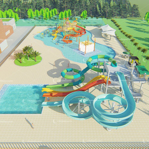 Nuevo Diseño <span class=keywords><strong>2022</strong></span>, Modelo 3D, Tobogán de Fibra de Vidrio para Parque Acuático Interior y Exterior de 4400 Metros Cuadrados, para Uso Familiar y Comercial - Product Image 2
