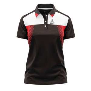 Kaos Polo Wanita OEM Lengan Pendek, Garis Merah, Seragam Polo Rajutan Khusus Bahan Berkualitas Tinggi. - Product Image 1