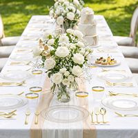 Ensemble de vaisselle en plastique transparent doré de qualité supérieure pour 25 invités, 175 pièces |   Lot de 50 assiettes, 25 couverts, 25 gobelets, 25 serviettes