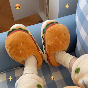 Fun & Cute Hamburger Cotton <b>Slippers</b> Unisex Style Creative Plush Lined Warm Couple <b>Home</b> Cotton <b>Slippers</b> - Product Image 4