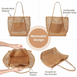<strong>Large</strong> Capacity Daily Use Neutral Color Multi-pocket <strong>Beach</strong> Mesh <strong>Bag</strong> - Product Image 3