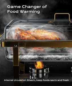 WINNERS Réchaud buffet moderne Bain-marie rectangulaire en acier inoxydable Chauffe-plat à alcool avec support pliable - Product Image 4