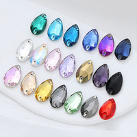 Strass en cristal de verre K9 de haute qualité, forme goutte d'eau, à dos plat, double trou, non thermocollants, à coudre à la main pour accessoires vestimentaires DIY