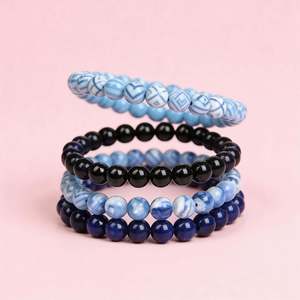 Pulseira de Pedra Natural de 8mm para Homens, Conjunto de Joias Simples e Retrô com Corda Elástica - Product Image 5