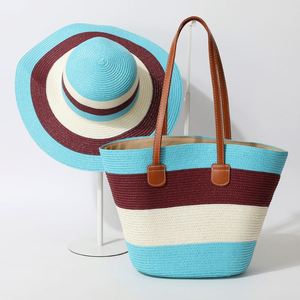 Wholesale Summer Beach Bag <b>Hat</b> Set Handmade Large Straw Tote Bag Women <b>Holiday</b> Seaside Beach Tote Bag <b>Hat</b> Set - Product Image 1