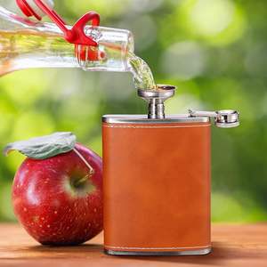 स्टेनलेस स्टील के साथ चमड़े लिपटे ब्राउन हिप फ्लास्क कीप शराब व्हिस्की शराब शराब के लिए सेट - Product Image 5