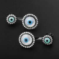 Pendientes de plata de ley 925 con esmalte de ojos malvados para mujer, aretes de tuerca, Plata turca, circonia de 18k, pendientes de concha de perlas