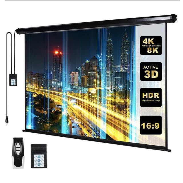 60 72 84 92 100 120 150 Inch Motorized Projector Screen 4:3 16:9 Electric Drop Down Projection Screen with Remote Control