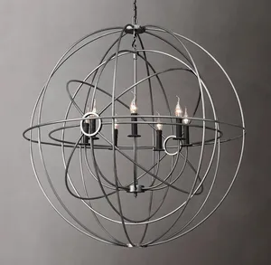 Lustre de metal Foucault's Orb duplo redondo, luminária de luxo moderna personalizada, luminária LED suspensa para sala de estar, iluminação de restaurante e decoração de casa