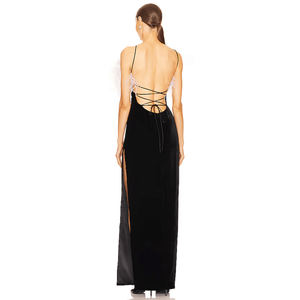 Vestidos de fiesta de noche negros sin espalda elegantes de lujo para mujer con vestido de plumas - Product Image 2