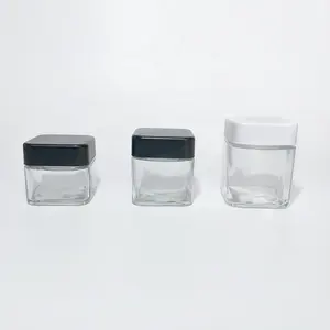 Custom Child Resistant Cube Square Premium Glass Jar Container Jars With Airtight Smell Proof Lid