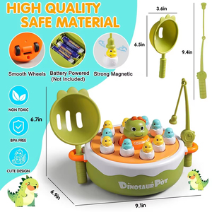 Jeu de société 4-en-1 Dinosaure EPT avec plateau musical rebondissant, pêche magnétique et jouet de capture pour enfants - Product Image 2