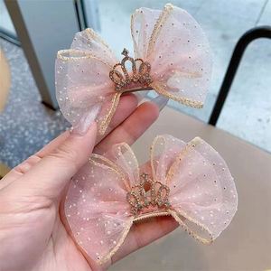 Jepit Rambut Mahkota Berhias Kristal dan Pita Tulle Mesh Tiga Dimensi untuk Anak Perempuan, Aksesoris Rambut Pernikahan - Product Image 6