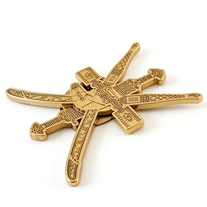 Badge en métal d'art populaire traditionnel, finition dorée, épingle souvenir de collection avec aimant, hors stock - Product Image 3