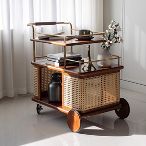 Roues de <span class=keywords><strong>chariot</strong></span> en <span class=keywords><strong>bois</strong></span> massif Double étagères Table d'appoint multifonctionnelle de couleur de bûche en <span class=keywords><strong>bois</strong></span> de frêne pour salon salle à manger zone de lecture - Product Image 2