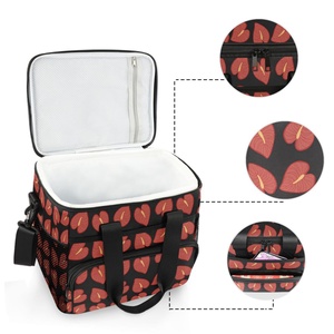Hot Selling Hawaii Style Red Anthurium Waterproof Picnic Camping Insulated Tote Custom Design <b>Cooler</b> <b>Box</b> With Shoulder Straps - Product Image 4