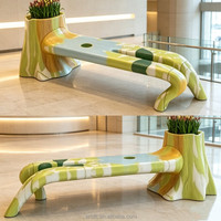 Y231 Jardinière surdimensionnée en forme de soucoupe, sculpture paysagère personnalisée en PRV, pot de fleurs et siège pour hall de centre commercial et espace commercial