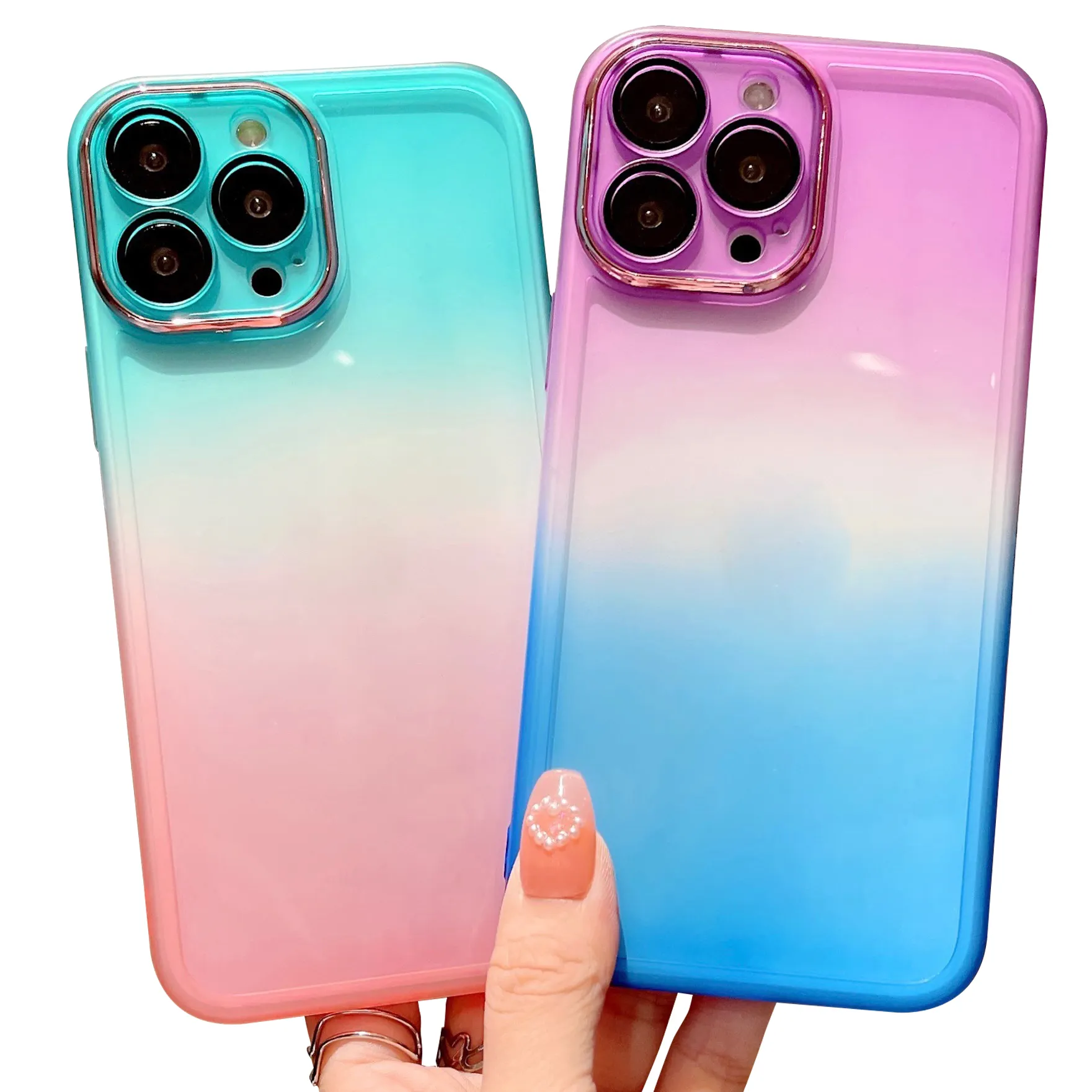 Transparent Gradient Color Phone Case Anti-fall Soft TPU Back Case with Camera Lens Frame Protective for iPhone 15pro max 14 13
