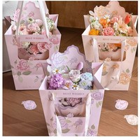 Sac à fleurs trapézoïdal DAMAI, imprimé roses, en papier cartonné blanc, sac cadeau floral avec poignée en soie, boîte d'emballage pour fleuriste