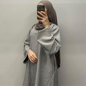 Abito Eid di Alta Qualità Abbigliamento Islamico Nuova Moda Dubai <span class=keywords><strong>Abaya</strong></span> per Donne Musulmane Abito Personalizzato in Lino Chiuso - Product Image 4