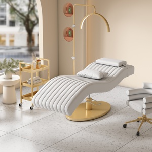 Luxury Pink Leather Beauty Salon Furniture Adjustable Height Lash Spa Bed Modern Gold Base Facial Beauty Bed for Sale - Product Image 2