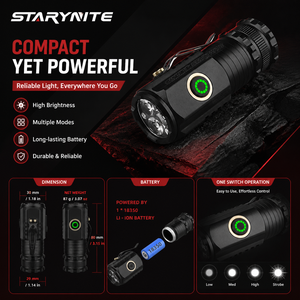STARYNITE Torcia LED Professionale ad Alta Potenza 1300LM, Ricaricabile USB-C, Luce Tascabile 18350 con Magnete per Lavoro - Product Image 3