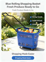 Carrito de Compras con Asas, Personalizable, Ecológico, Material PP Resistente, 2 Asas, Colores Personalizados, Ruedas de Plástico, Cesta de Compras con Ruedas para Comercio Minorista
