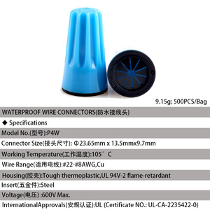 Taiwan <b>Gold</b> <b>Pen</b> Waterproof Wiring Cap P4W 22-14AWG Cu Low Voltage Outdoor Use - Product Image 3