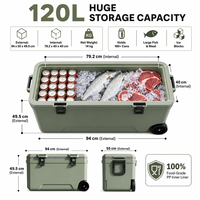 Glacière Commerciale Géante à Roues 120L, Glacière Robuste Grande Capacité avec Poignée de Transport, Isolation en Mousse PU pour la Pêche et le Camping
