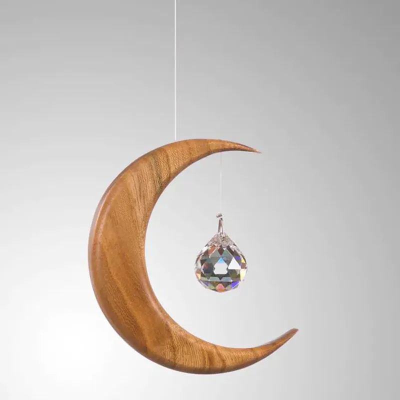 Amazon Star Sun Catcher Wooden Moon Crystal Pendant Balcony Window Art Deco Crystal Ball Pendant Colgante De Cristal Luna