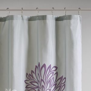Rideau de douche moderne en polyester à imprimé floral, décoration de salle de bain imperméable avec ensemble de 4 pièces par Chen, design gris et violet - Product Image 5