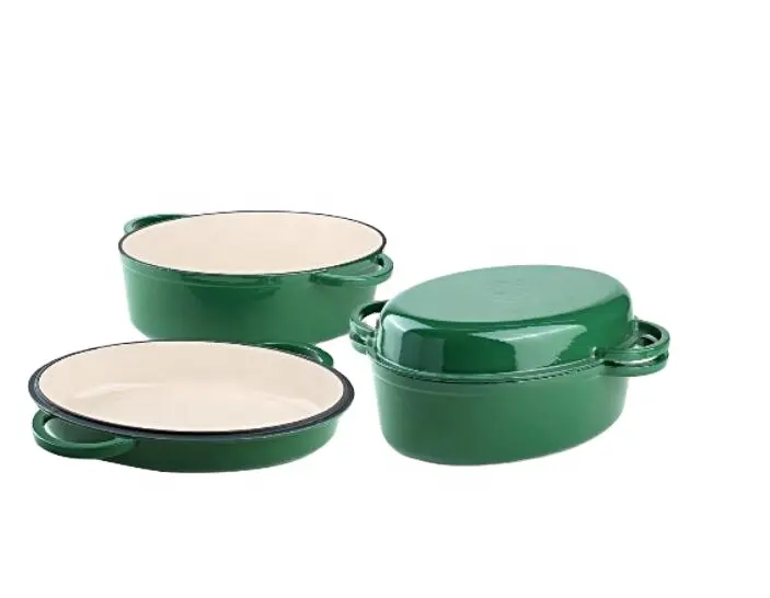 Wholesale Factory Price Casseroles Pot color enamel oval shape 2 in 1 cast iron pot