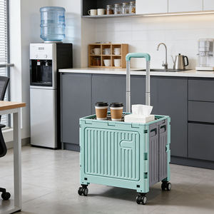 PP 플라스틱 일체형 접이식 쇼핑 카트 트롤리 접이식 슈퍼마켓 4개의 만능 바퀴 카트 손잡이 포함 서랍 - Product Image 4