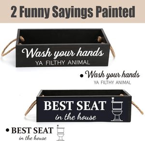 Rustic 2 Sides Farmhouse Wooden <strong>Nice</strong> <strong>Butt</strong> Bathroom Box Counter Decor Boxes with Rope Handle - Product Image 4