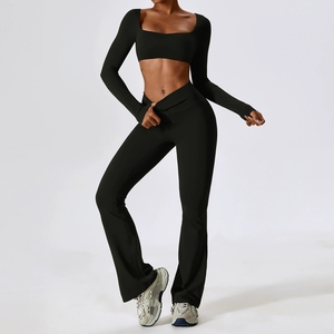Conjunto <span class=keywords><strong>de</strong></span> Yoga Under Lulu Naked Sensation, Top <span class=keywords><strong>de</strong></span> Manga Larga y Pantalones Acampanados, 2 Piezas, Ropa Deportiva para Mujer, Ajuste Delgado, Ropa Deportiva para Fitness - Product Image 3