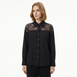 Camicetta <span class=keywords><strong>Elegante</strong></span> da Donna in Cotone con Pizzo Traforato Stile Francese Primavera 2026, Manica Lunga, Certificata GOTS, Bianca/<span class=keywords><strong>Nera</strong></span> - Product Image 2