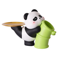 Organizador de Bandeja em Resina de Panda Kawaii com Suporte de Bambu Dourado, Estátua de Animal Fofa para Joias, Decoração Moderna para Casa e Escritório