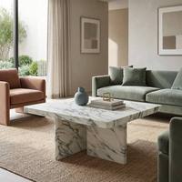 Table basse minimaliste haut de gamme en marbre blanc naturel avec design écologique, durable et facile à nettoyer pour le mobilier de salon