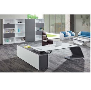 Hiện Đại Văn phòng sang trọng bàn l-hình dạng văn phòng điều hành bàn trắng bảng với ngăn kéo và Kệ bàn với bệ & trở lại - Product Image 5