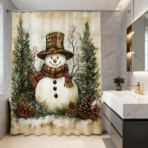 Rideau de douche de Noël avec bonhomme de neige, impression numérique, polyester, design de dessin animé, décoration de salle de bain, lavable en machine - Product Image 2
