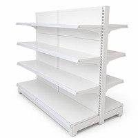 Étagère de supermarché blanche robuste, double face, gondole, 4 niveaux, réglable, en métal, pour l'affichage de produits en magasin d'alimentation