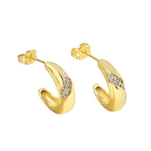 Discount 80% 2022 New Fashion Jewelry Trendy Zircon Copper 18k Gold Plated C Shape Earrings for Women Girl Holiday Gift