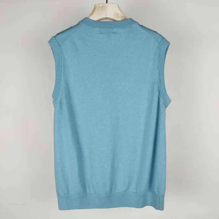 women Sleeveless sweater Blue vest v neck trebdy Elastic Cuffs Jumper lightweight Solid Color Ribbed Hem spring fit