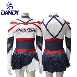 Dandy Custom Paarse Dames Strass Transfer Cheerleader Uniform Sexy Cheerleader Dans Kostuum Cheer Uniformen